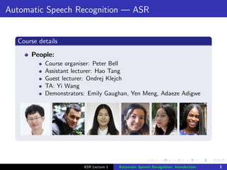 Introduction to speech technologies: ASR | PDF