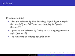 Introduction to speech technologies: ASR | PDF