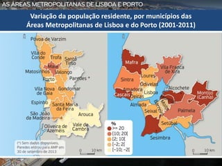 Variação da população residente, por municípios das
Áreas Metropolitanas de Lisboa e do Porto (2001-2011)
 