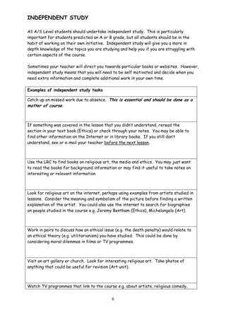 If you fail to meet the expectations for completing homework or work in class we will contact your tutor, head of sixth form and parents.