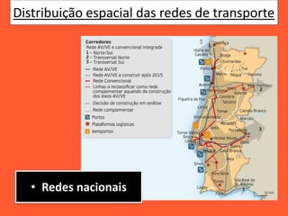 Distribuição espacial das redes de transporte
• Redes nacionais
 