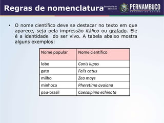 As regras de nomenclatura binomial de Lineu e formas de classificação ...