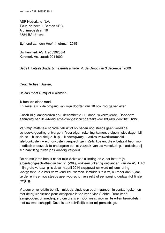 Brief aan de heer Baeten, voorzitter van de Raad van Bestuur en Chief…