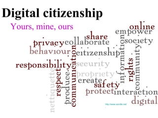 Digital citizenship Yours, mine, ours http://www.wordle.net/ . 