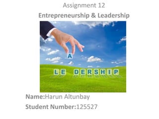 Assignment 12
Entrepreneurship & Leadership

Name:Harun Altunbay
Student Number:125527

 