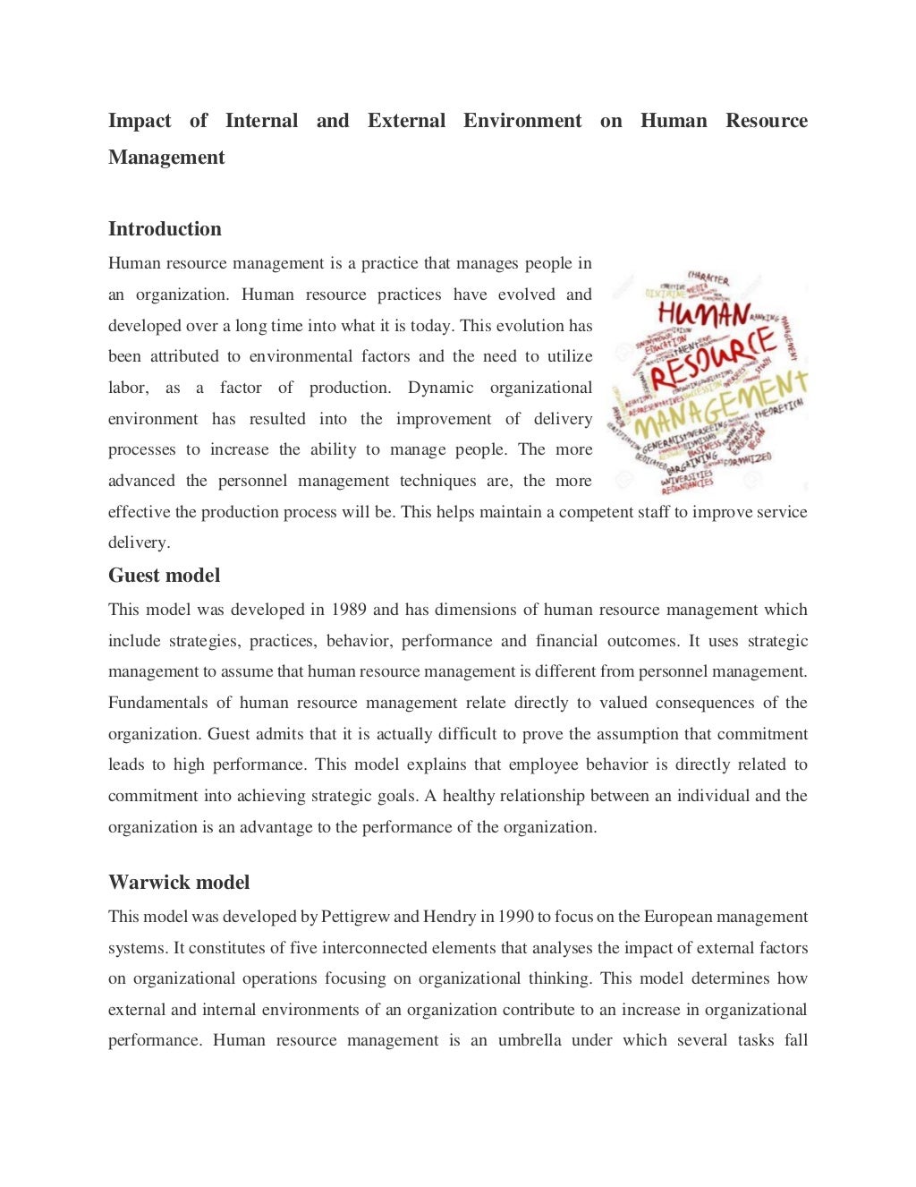 Internal and External Environment on Human Resource Management