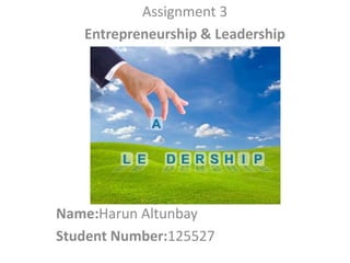 Assignment 3
Entrepreneurship & Leadership

Name:Harun Altunbay
Student Number:125527

 