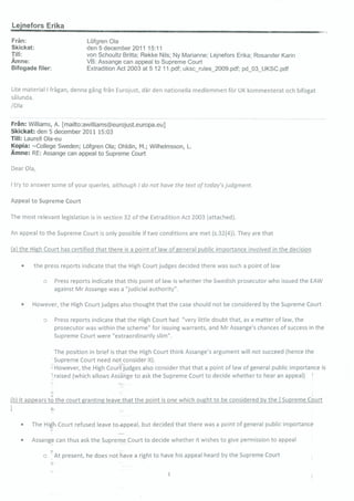 Assange Investigation Sweden - email traffic FOI