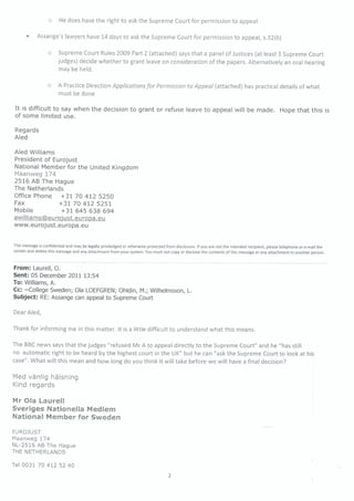 Assange Investigation Sweden - email traffic FOI