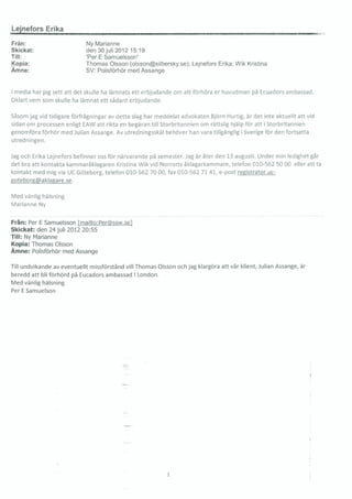 Assange Investigation Sweden - email traffic FOI