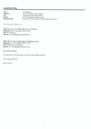 Assange Investigation Sweden - email traffic FOI