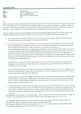 Assange Investigation Sweden - email traffic FOI