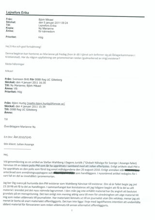 Assange Investigation Sweden - email traffic FOI