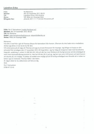 Assange Investigation Sweden - email traffic FOI