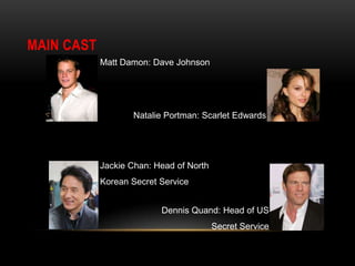 Thriller: Peril, Exciting ScenesCharacter:Propp AnalysisHero: Dave JohnsonVillain: Head of North Korean Secret ServicePrincess (and Helper): Scarlet EdwardsDonor: Head of U.S. Secret Service