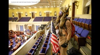 A protester yells inside the Senate Chamber. Photo by Win McNamee/Getty Images
 