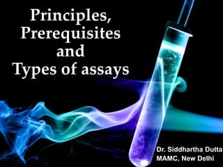 Principles,
Prerequisites
and
Types of assays
Dr. Siddhartha Dutta
MAMC, New Delhi
 
