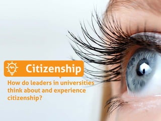 1
Citizenship MOUNT ROYAL UNIVERSITY
Citizenship
How do leaders in universities
think about and experience
citizenship?
 