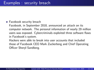 Lecture #22: Web Privacy & Security Breach | PDF