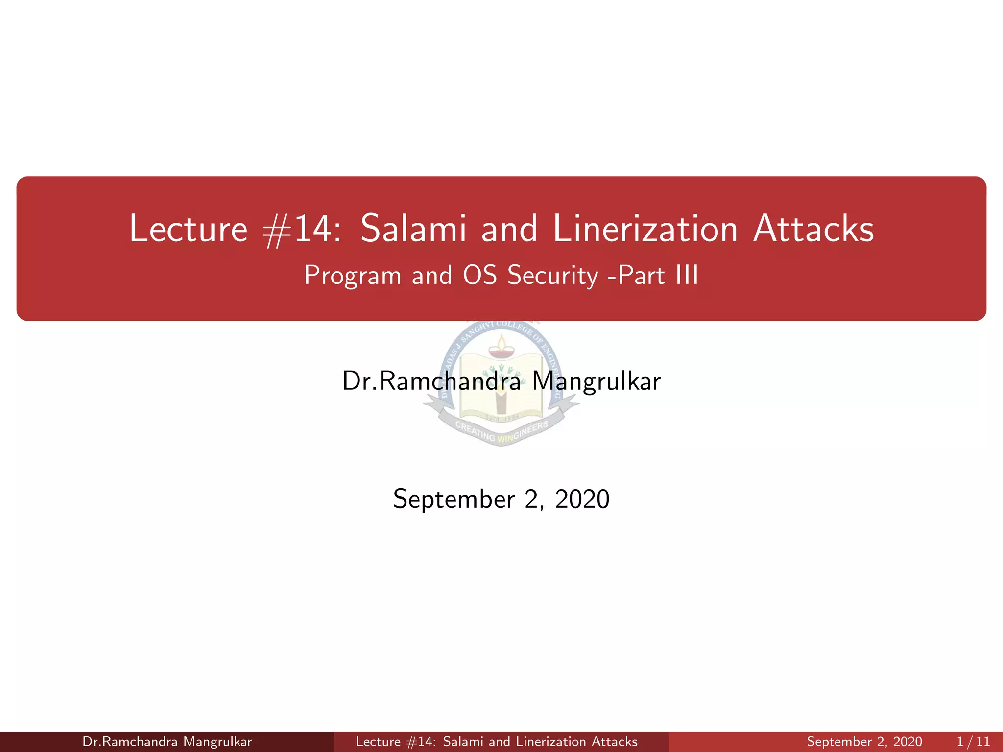 Lecture 14 Salami and Linearization Attacks PPT