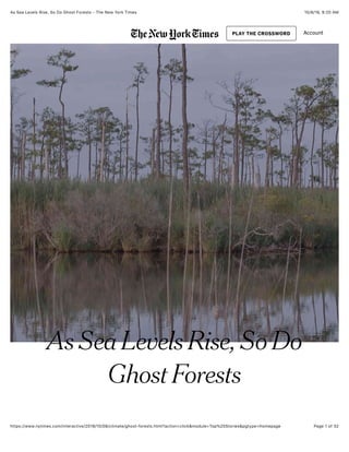 10/8/19, 9(20 AMAs Sea Levels Rise, So Do Ghost Forests - The New York Times
Page 1 of 32https://www.nytimes.com/interactive/2019/10/08/climate/ghost-forests.html?action=click&module=Top%20Stories&pgtype=Homepage
PLAY THE CROSSWORD Account
As Sea Levels Rise, So Do
Ghost Forests
 