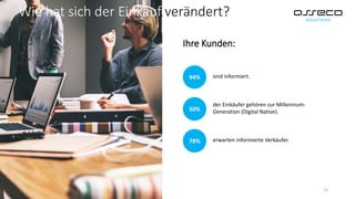 13
Ihre Kunden:
sind informiert.
der Einkäufer gehören zur Millennium-
Generation (Digital Native).
erwarten informierte Verkäufer.
94%
50%
78%
Wie hat sich der Einkauf verändert?
 