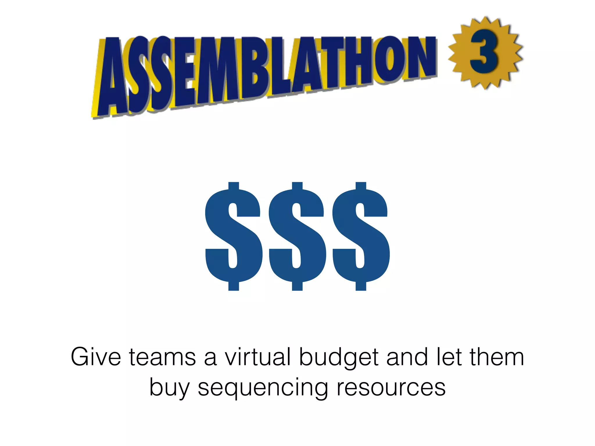 Give teams a virtual budget and let them
buy sequencing resources
$$$
 