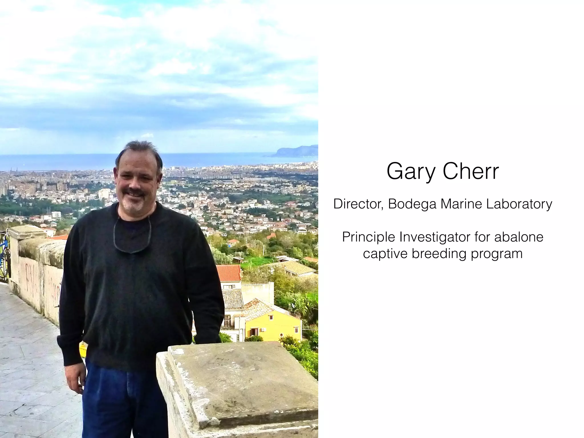 Gary Cherr
Director, Bodega Marine Laboratory
Principle Investigator for abalone
captive breeding program
 