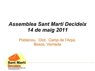 Assemblea Sant Martí Decideix 14 de maig 2011 Poblenou,  Clot,  Camp de l’Arpa, Besos, Verneda 