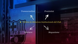 Transversalitat           Proximitat




 Política de Relacions Institucionals del Club




   Obertura                    Magnetisme
 