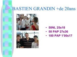BASTIEN GRANDIN +de 20ans 50NL 25s18 50 PAP 27s36 100 PAP 1’00s17 