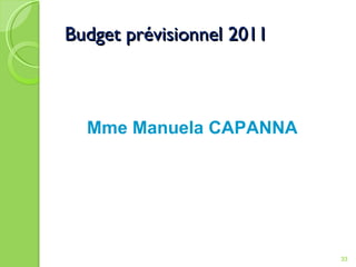 Budget prévisionnel 2011 Mme Manuela CAPANNA 