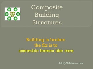 Building is broken
the fix is to
assemble homes like cars
Info@CBS-Homes.com

 
