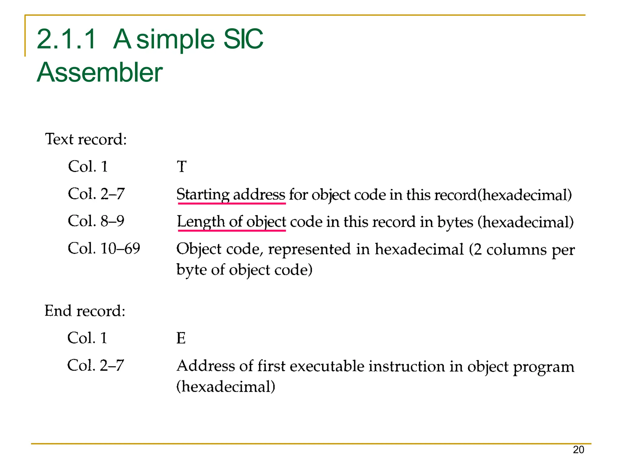 2.1.1 A simple SIC
Assembler
20
 