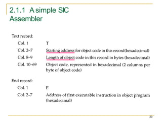 2.1.1 A simple SIC
Assembler
20
 
