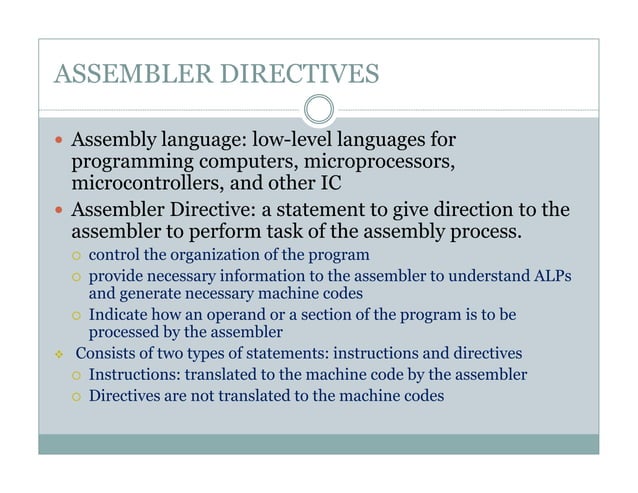 Assembler directives and basic steps ALP of 8086 | PPT