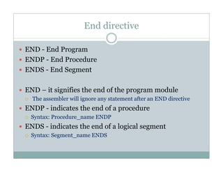 Assembler directives and basic steps ALP of 8086 | PDF
