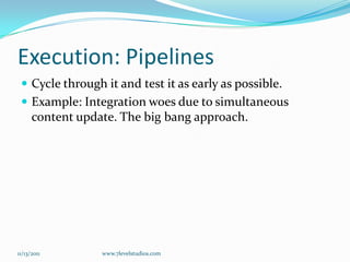 Execution – Manage CommunicationsEstablish a common vocabulary for entire teamCapture it in an accessible format Disseminate it11/12/2011www.7levelstudios.com