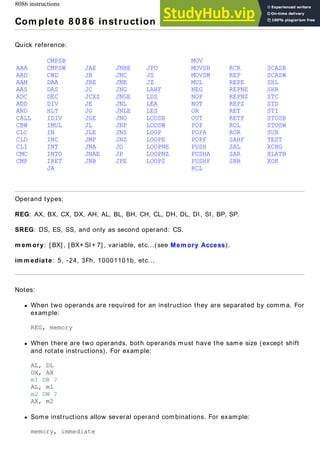 Assembly Complete 8086 Instruction Set | PDF
