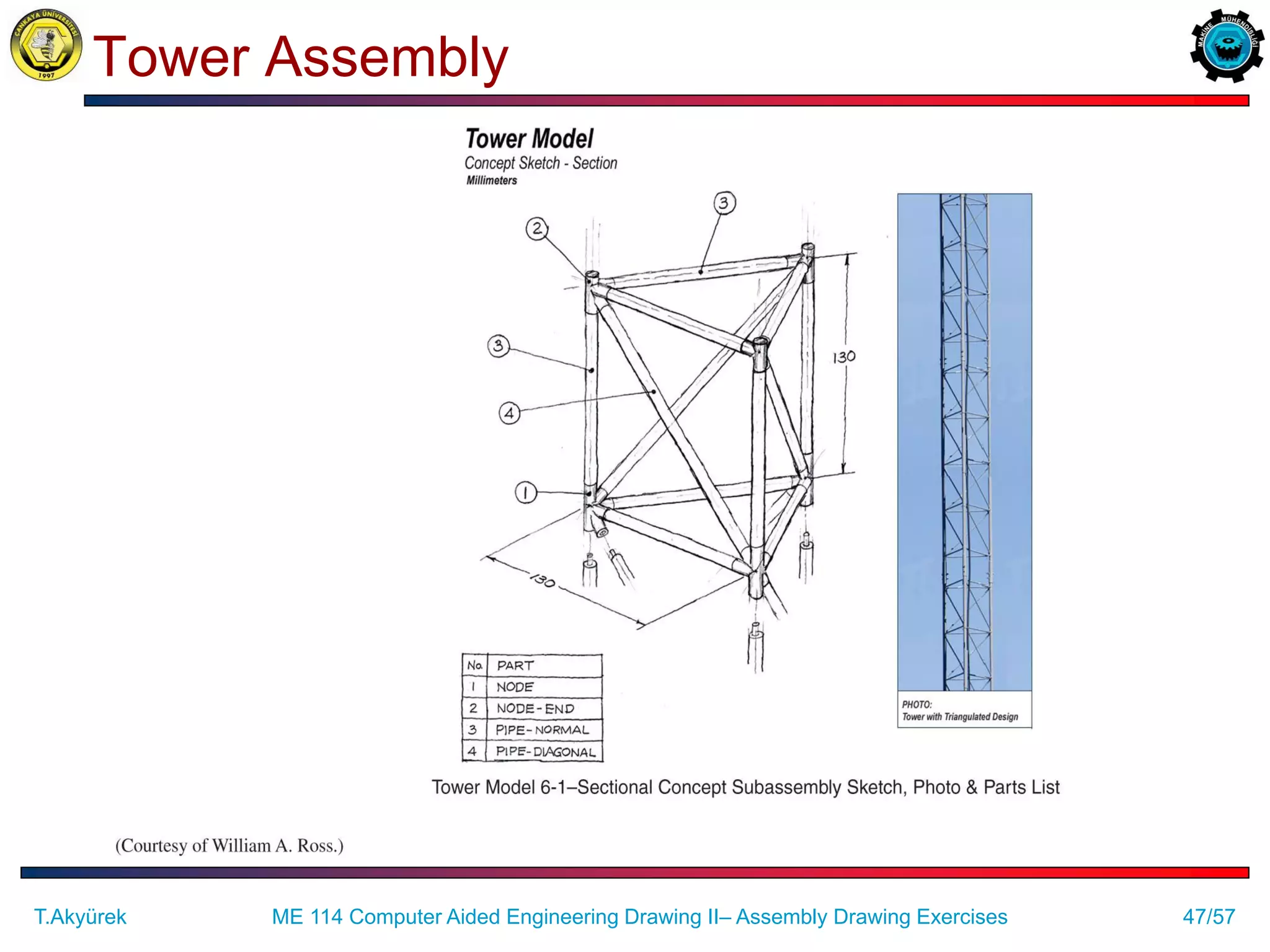 47/57
Tower Assembly
ME 114 Computer Aided Engineering Drawing II– Assembly Drawing Exercises
T.Akyürek
 