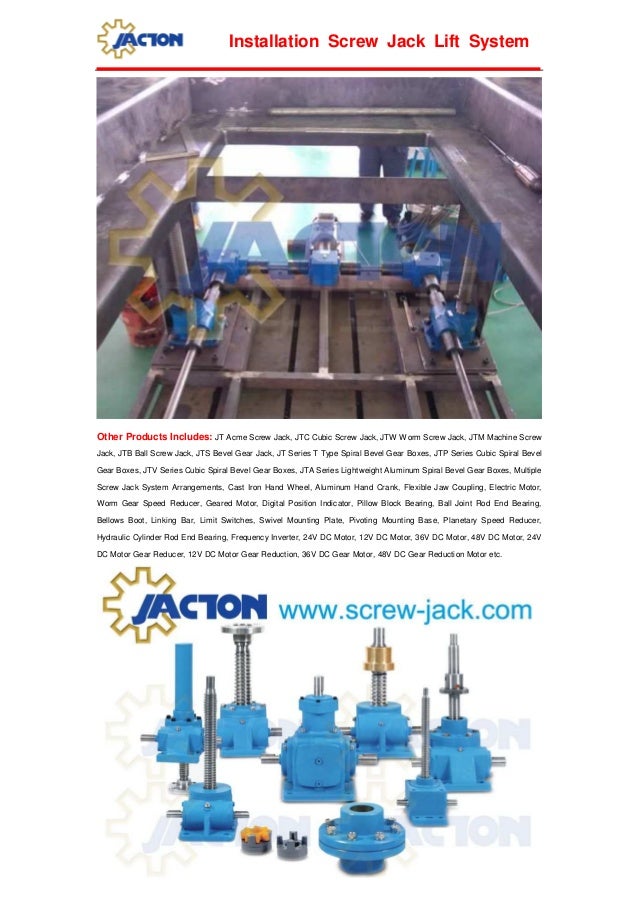 Assembly drawings of screw jack lifting system with four worm gear