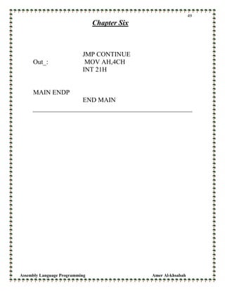 Assembly Language Programming Amer Al-khsabah
49
Chapter Six
JMP CONTINUE
Out_: MOV AH,4CH
INT 21H
MAIN ENDP
END MAIN
 