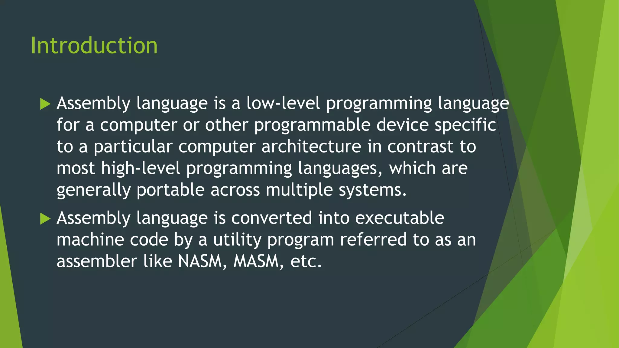 ASSEMBLY LANGUAGE.pptx | Programming Languages | Computing