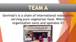 Govinda’s is a chain of international restaurants
serving pure vegetarian food. Which
organization owns and operates it?
 