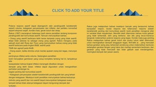 CLICK TO ADD YOUR TITLE
Potensi respons asertif dapat dipengaruhi oleh paralinguistik karakteristik
seperti volume, ketegasan penyampaian dan infleksi, dan perilaku nonverbal
seperti ekspresi wajah, kontak mata, gerak tubuh dan sikap.
Rakos (1997) merangkum beberapa hasil utama penelitian tentang komponen
paralinguistik dari komunikasi asertif. Temuan menunjukkan bahwa:
• Orang yang asertif berbicara lebih keras daripada orang yang tidak asertif,
tetapi tidak sekeras itu sebagai orang yang agresif. Rakos mengacu pada
sebuah studi oleh Rose dan Tryon yang menunjukkan bahwa orang yang tidak
asertif berbicara pada tingkat 68dB, asertif pada
76dB dan agresif pada 84dB.
. Orang awam, ketika diminta untuk menilai apakah orang lain tegas, menunjuk
ke
pentingnya infleksi serta volume. Sedangkan penelitian
bukti menyajikan gambaran yang cukup kompleks tentang hal ini, tampaknya
ada
kesepakatan bahwa tingkat infleksi menengah dikaitkan dengan
dampak yang lebih besar. Infleksi dapat digunakan untuk mengarahkan
perhatian pendengar ke
bagian penting dari komunikasi asertif.
• Ketegasan penyampaian adalah karakteristik paralinguistik lain yang terkait
dengan ketegasan. Meskipun bukti penelitian menunjukkan bahwa keduanya
individu yang asertif dan non-asertif dapat menunjukkan ketegasan suara
tampak bahwa tidak adanya ketegasan dapat mengurangi dampak dari
tuntutan.
Rakos juga melaporkan bahwa meskipun banyak yang berasumsi bahwa
kecepatan respon, durasi respons dan kelancaran respons adalah
karakteristik penting dari komunikasi asertif, bukti penelitian mengenai efek
ini variabel tidak meyakinkan. Memiliki telah ditemukan bahwa mulut gelisah
yang tidak terkendali, dahi yang berkerut, dan alis yang terus-menerus
bergerak melemahkan potensi respons yang tegas. Kontak mata juga penting.
Rakos melaporkan bahwa gerak tubuh dan postur tubuh telah ditemukan
untuk meningkatkan dampak tanggapan tegas. McFallet al. , yang mencatat
bahwa gerakan asing atau terkendali cenderung untuk melemahkan benturan,
sedangkan gerakan lengan yang halus dan mantap sementara berbicara, dan
gerakan yang tidak mencolok dan tidak gelisah saat mendengarkan,
meningkat dampak dari pesan asersi.
 