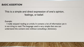 Assertus Example different type of assertion Oral Communication Grade 11 Lesson | PPTX