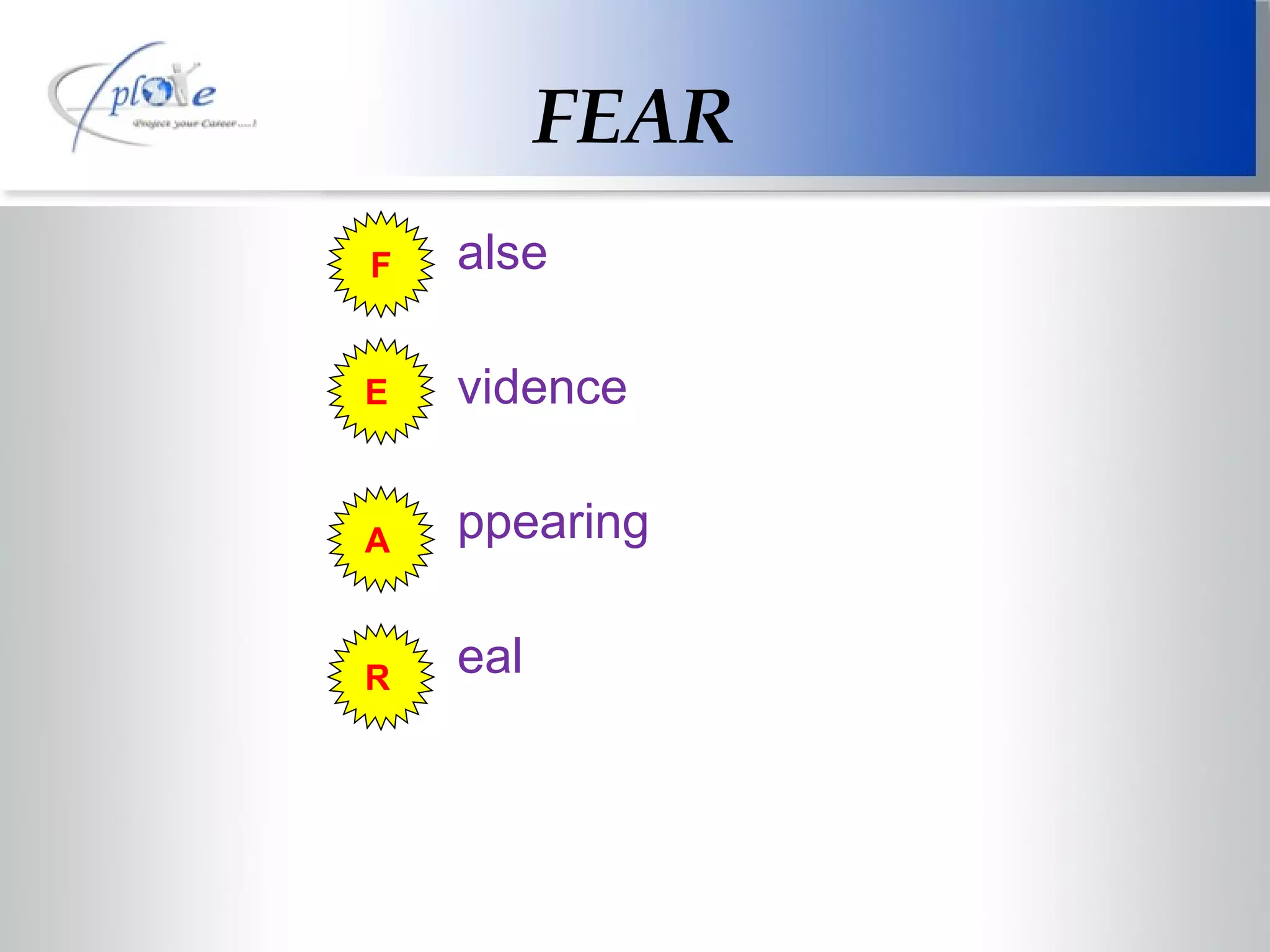 FEAR alse vidence ppearing eal F E A R 