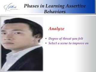 Analyze Degree of threat you felt Select a scene to improve on Phases in Learning Assertive Behaviors 