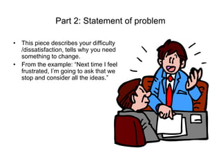 Part 2: Statement of problem
• This piece describes your difficulty
/dissatisfaction, tells why you need
something to chan...