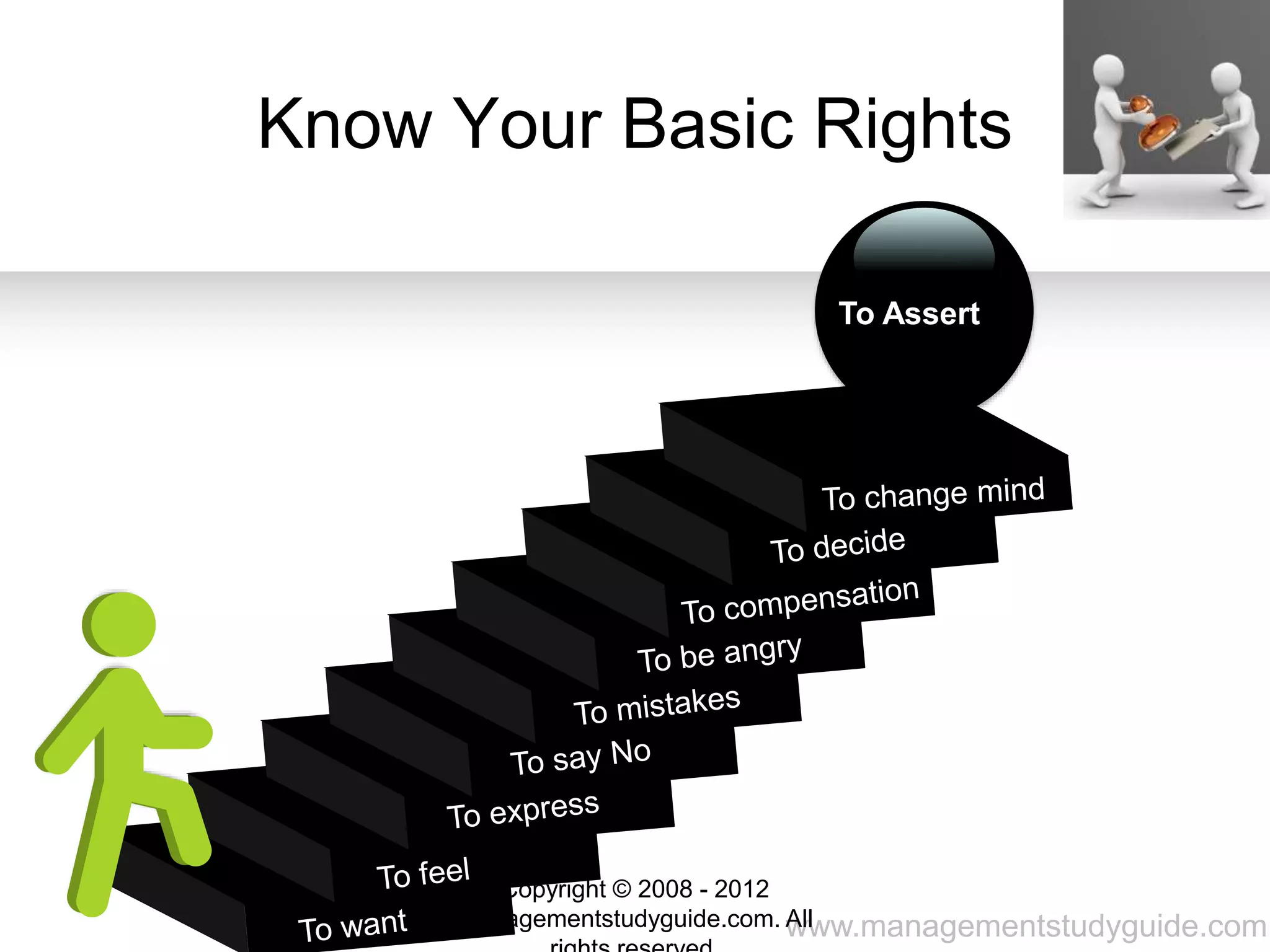 www.managementstudyguide.com
Know Your Basic Rights
To Assert
Copyright © 2008 - 2012
managementstudyguide.com. All
 